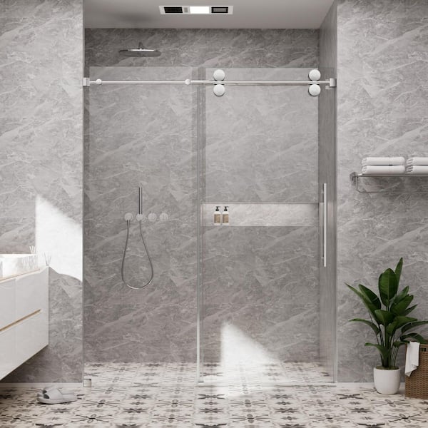 72 in. W x 80 in. H Single Sliding Frameless Shower Door in Chrome with Smooth Sliding and 3/8 in. SGCC Clear Glass