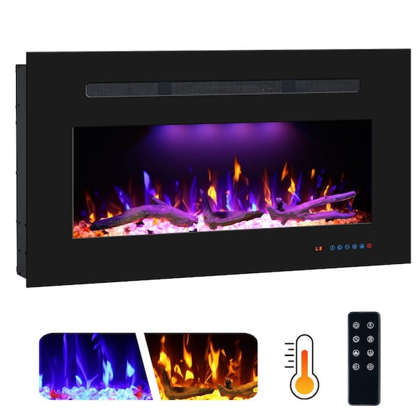 32.23 in. Width Back Electric Fireplace Insert with 3-Flame, Thermostat, Crackling Speaker