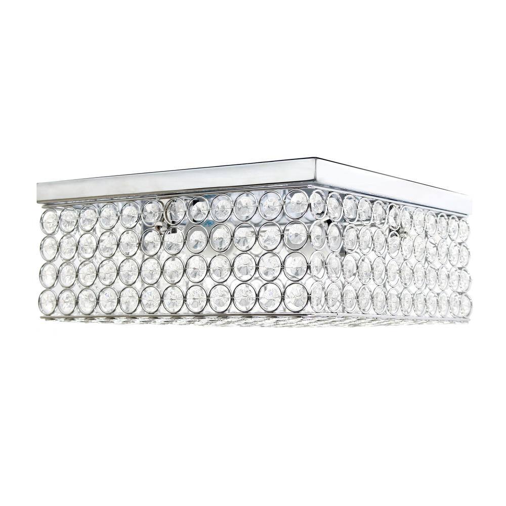 Luxurious Crystal and Silver 12" Square Incandescent Flush Mount Light