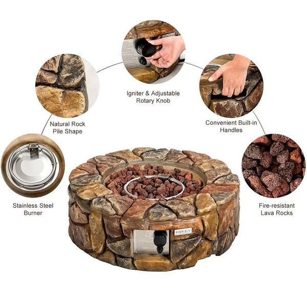 SUNRINX 28 in. 40000 BTU Stone Gas Stove Fire Pit for