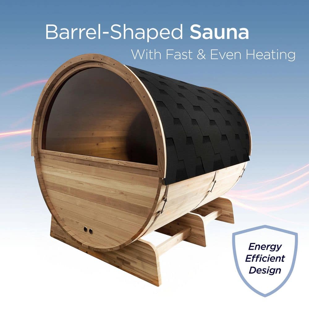 Outdoor Red Cedar Barrel Sauna with Heater and Roof