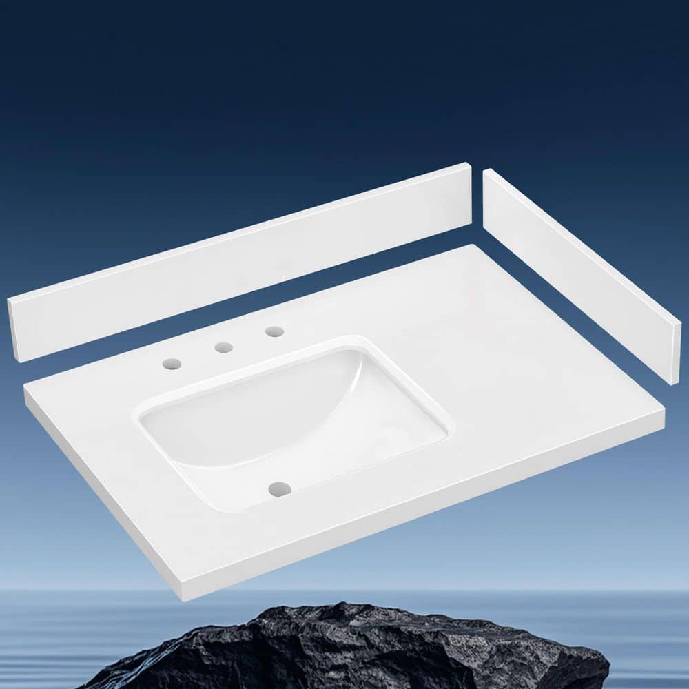 Por 36 in. W x 22 in. D Engineered Stone White Rectangular Single Left Sink Bath Vanity Top with Backsplash in White price history on PriceWatchPro