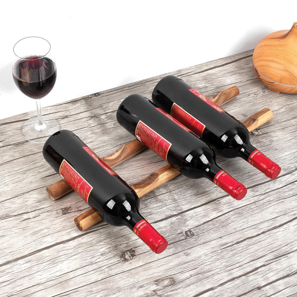 Acacia Wood Compact Wine Rack Bottle Holder, Set of 2