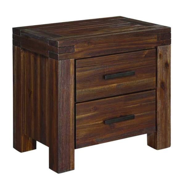 Benjara 27 in. Brown 2-Drawer Wooden Nightstand BM187663 - The Home Depot