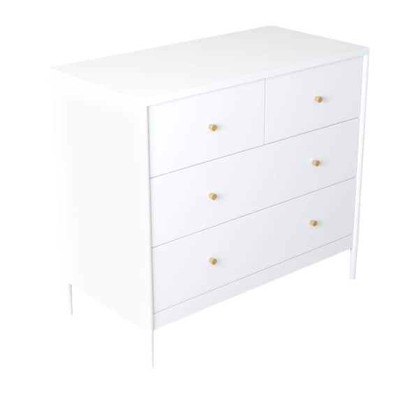White 4-Drawer, 35.43 in. W Kids Dresser MDF Storage Cabinet for Toddler Bedroom, Nursery, Closet, Nightstand Organizer