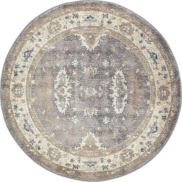 Unique Loom Salzburg Itzling Gray 4' 0 x 4' 0 Round Rug