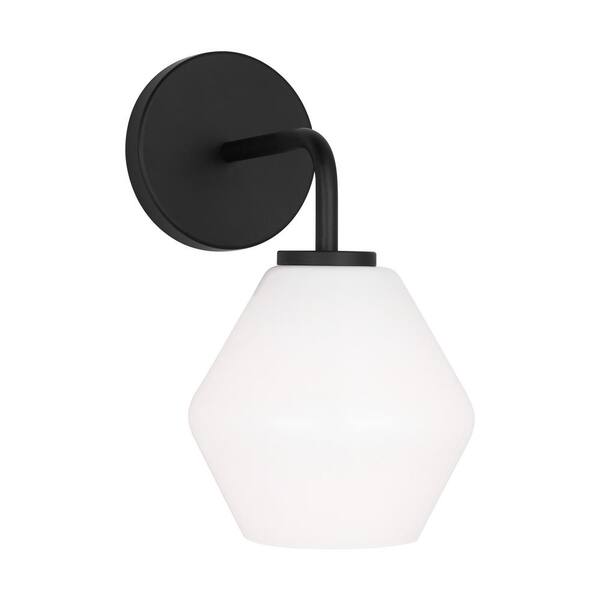 Generation Lighting - Jett 6 in. 1-Light Midnight Black Transitional Dimmable Indoor Bathroom Vanity Light with Milk Glass Shade