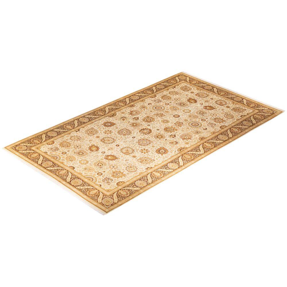 Elegant Ivory Hand-Knotted Wool Oriental Area Rug, 9'3" x 16'0"