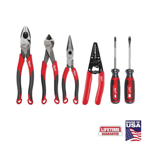 6 PC Comfort Grip Cutting Pliers, Wire Strippers, & Cushion Grip Screwdrivers Set (USA)
