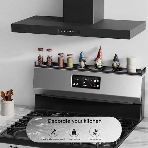 Adjustable Magnetic Stove Top Shelf Matte Black Spice Rack Kitchen Organizer 30 in. Expandable Seasoning Holder