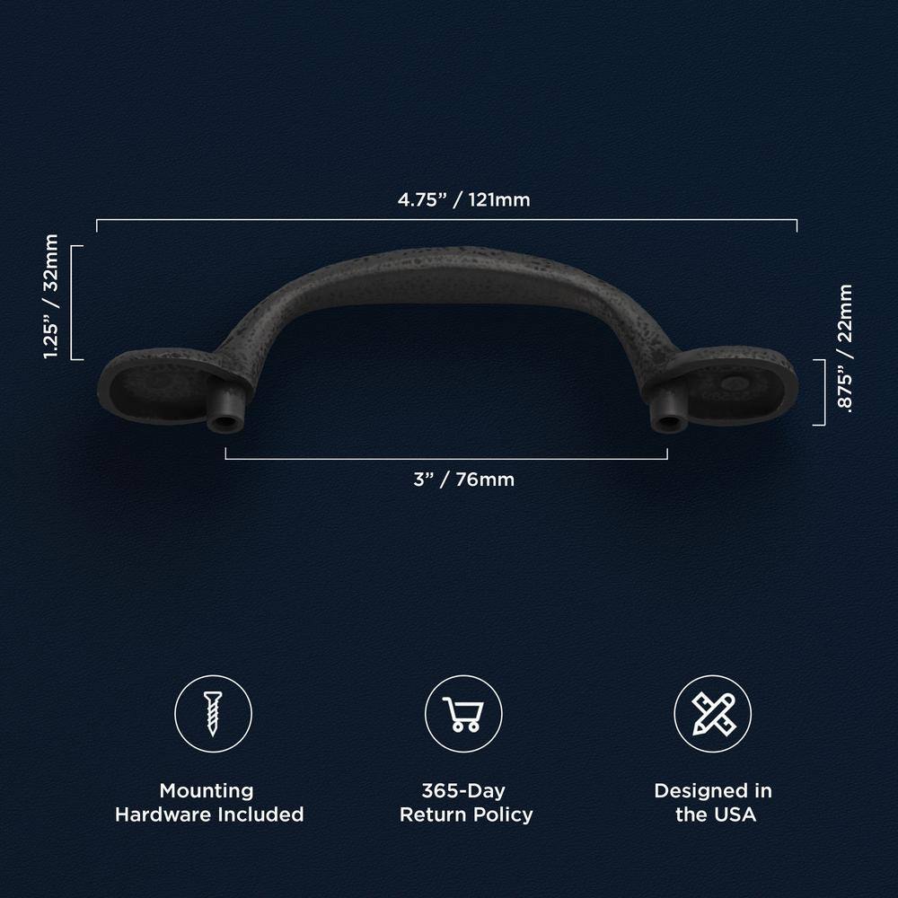 Refined Black Iron Rustic Cabinet Pulls with Mounting Hardware