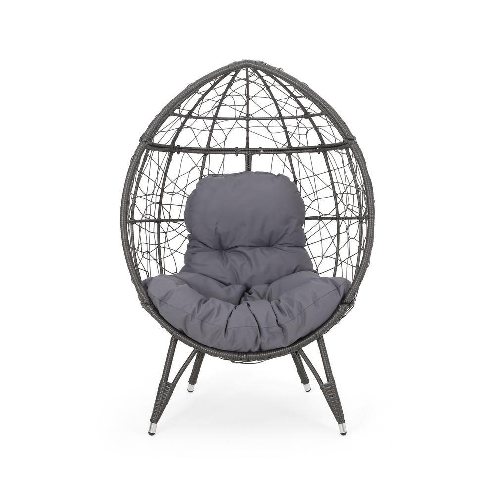 Dark Gray Faux Rattan Indoor or Outdoor Egg Lounge Chair with Gray Cushions price history on PriceWatchPro