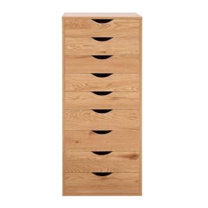9-Drawer, Natural Wood Storage Dresser Cabinet, 18.9 in. Large Storage and Closet Organizer, Vertical File Cabinet