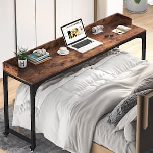 Cassey 70.87 in. Retangular Rustic Brown Wood and Metal Writing Desk Overbed Table with Wheels