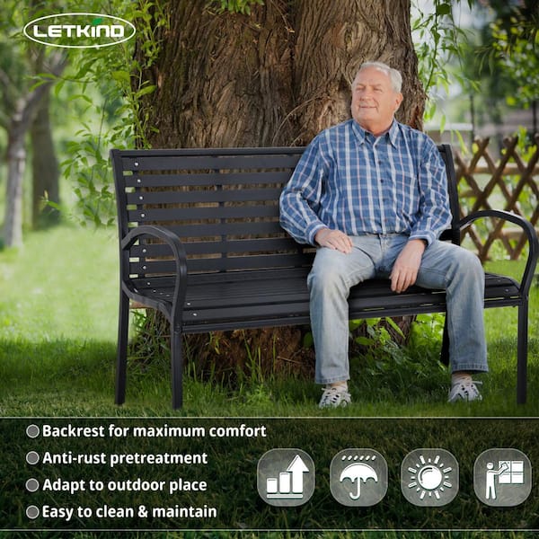 49.2 in. Metal Outdoor Garden Bench in Black