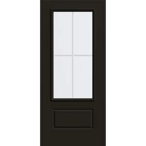 36 in. x 80 in. 1 Panel 3/4 Lite Right-Hand/Inswing Clear Glass Black Steel Front Door Slab with Grids Between Glass