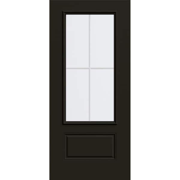 JELD-WEN 36 in. x 80 in. 1 Panel 3/4 Lite Right-Hand/Inswing Clear Glass Black Steel Front Door Slab with Grids Between Glass