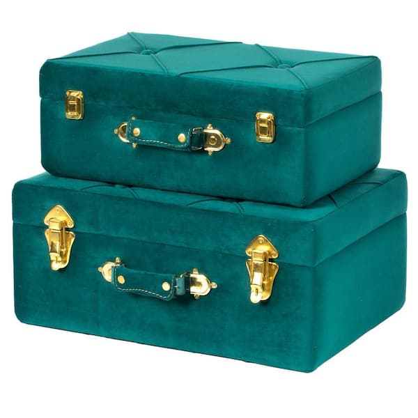 Vintiquewise Decorative Green Tufted Velvet Suitcase Treasure