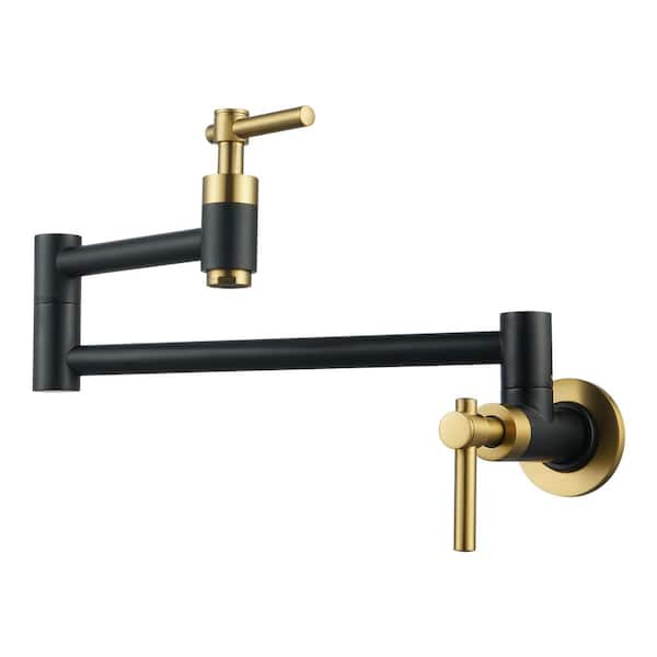 Wowow Wall Mounted Pot Filler With Double Handles In Black And Gold 2313001gb The Home Depot 1799