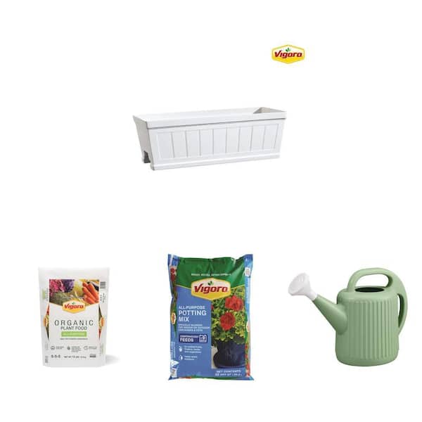 28 in. Resin Window Box with Plant Food, Soil and Watering Can