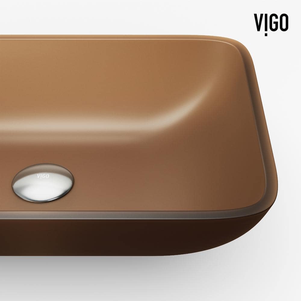 Amber Glass Rectangular Vessel Sink with Matte Finish