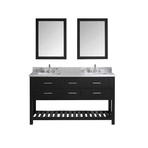 Virtu USA Caroline Estate 60 in. W Bath Vanity in Espresso with Marble Vanity Top in White with Square Basin and Mirror