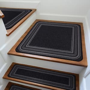 31 X 31 Black Carmel Bordered Non-Slip Indoor Rubber Back Stair Tread Cover (Landing Mat)