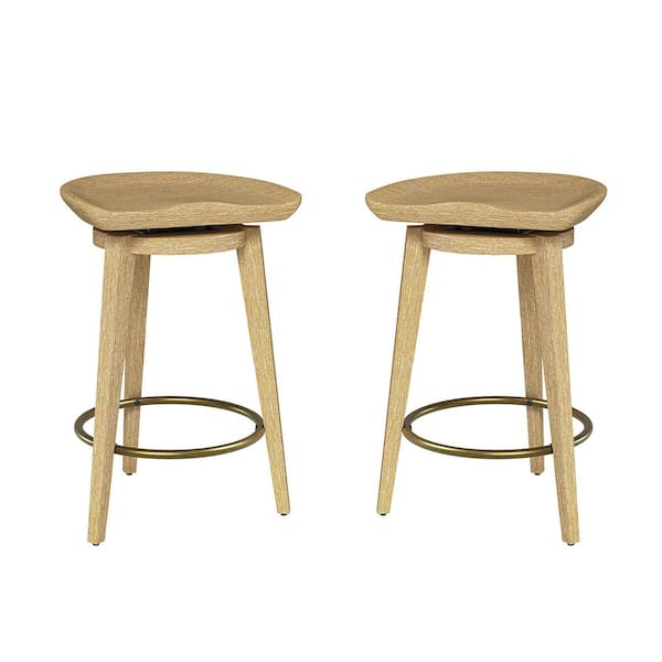 JAYDEN CREATION Kasimir Mid-Century Swivel Stool Set of 2 with Solid Wood Legs and Metal Footrest-Acorn