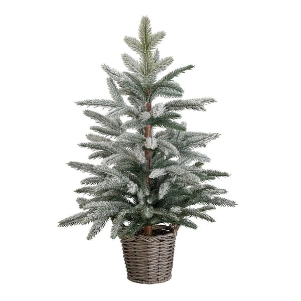 2 ft. Artificial Frosted Christmas Tree in Decorative Basket