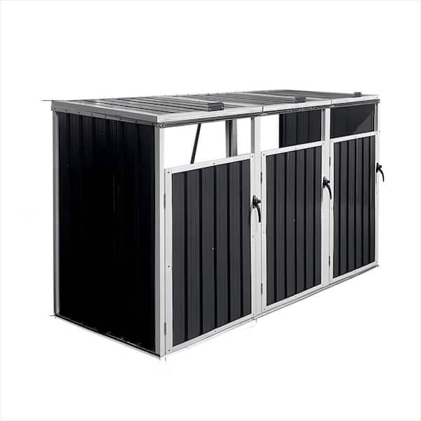 Outdoor Bin Shed 87.4 in. W x 32.2 in. D x 47.7 in. H Gray Metal 3-Trash Can Storage for Garbage Storage