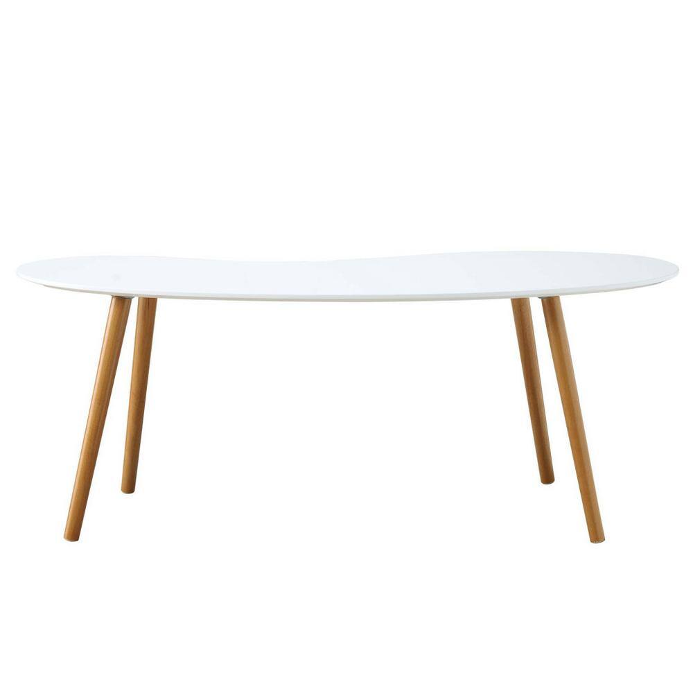 Mid-Century Modern Oslo Bean Shaped Coffee Table with Storage, White/Natural
