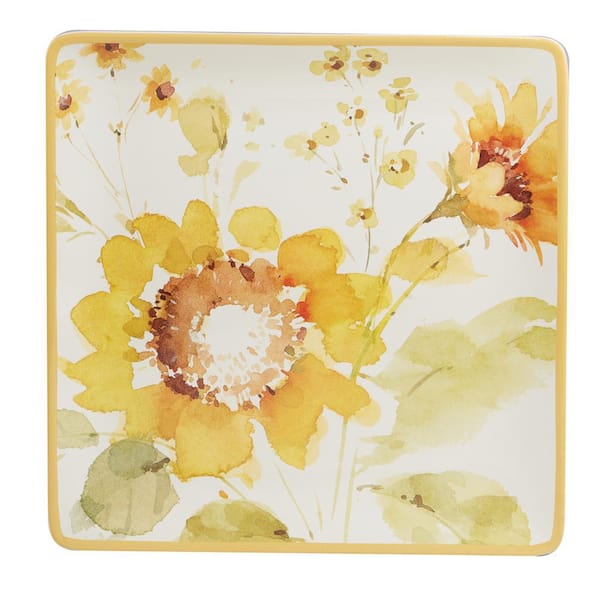 Certified International Sunflowers Forever 12.5 in. Assorted Colors Earthenware Square Platter