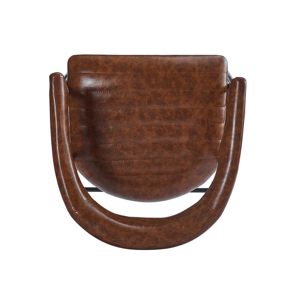 Brown Leather and Iron Frame Counter Stools, Set of 2