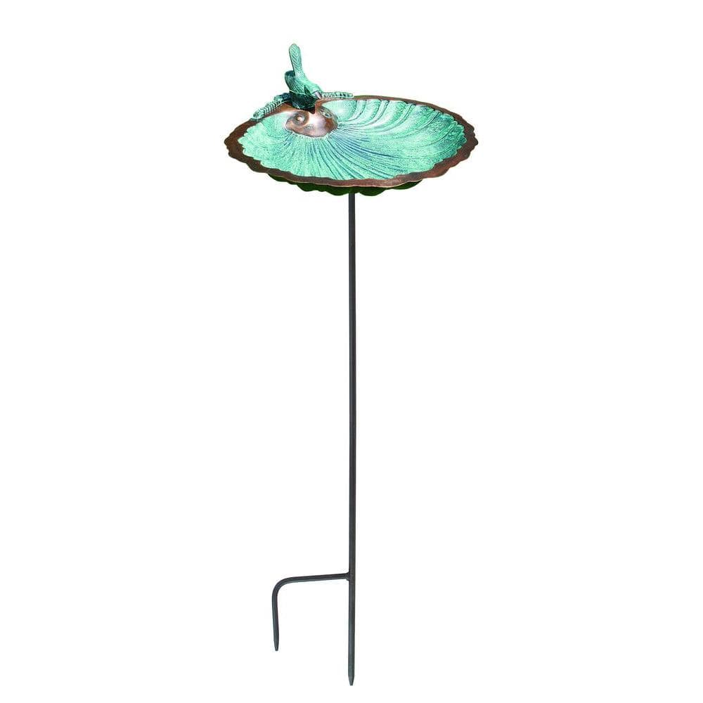 Antique Brass Scallop Shell Birdbath with Stake