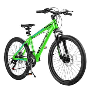 24 in. Mountain Bike for Adults Aluminium Frame Bike Shimano 21-Speed with Disc Brake in Green