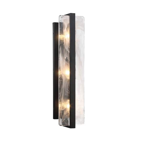 Minka Lavery Cloud Break 3-Light Black Wall Sconce with White Swirl Glass Shade