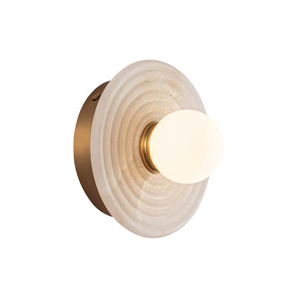 ALORA Dahlia 6-in 1 Light 6-Watt Vintage Brass/Alabaster Integrated LED Vanity Light