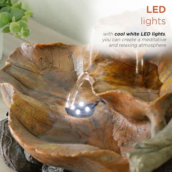 Alpine Corporation 9 in. Tiered Leaf Tabletop Fountain with 4 Cool