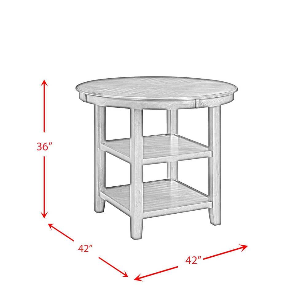 Gray Round Wood Counter Height Dining Table with Shelves