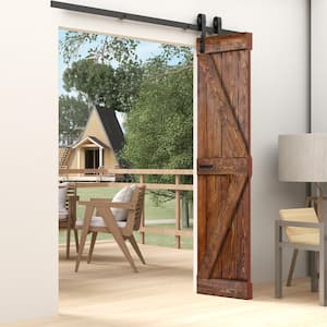 K Style 36 in. x 84 in. Classic Walnut Finished Solid Wood Bi-Fold Barn Door With Hardware Kit-Assembly Needed