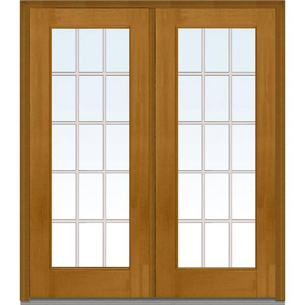 MMI Door 64 in. x 80 in. Tan Internal Grilles Right-Hand Inswing Full Lite Clear Stained Fiberglass Mahogany Prehung Front Door