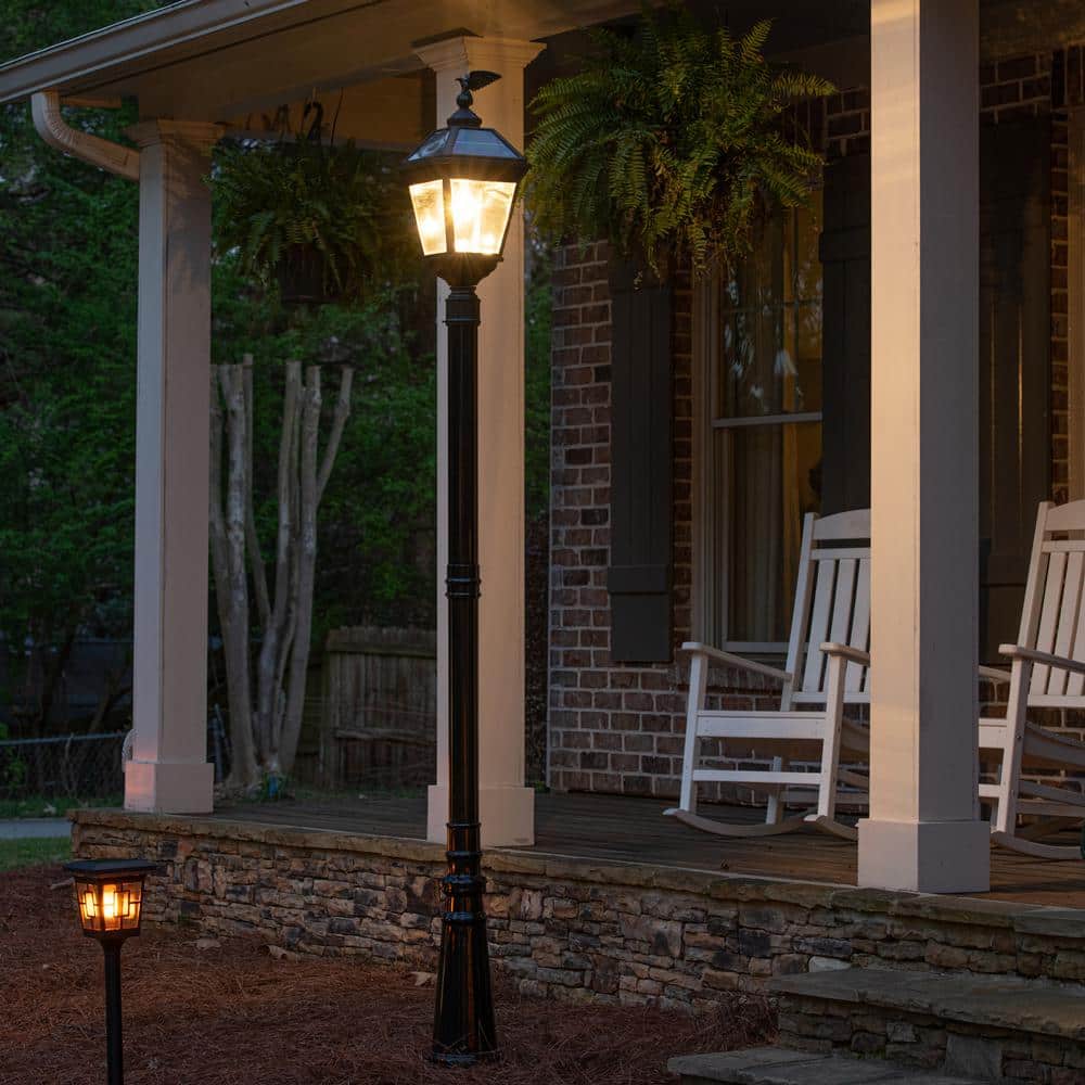 Imperial Black Aluminum Solar Lamp Post with Clear Glass