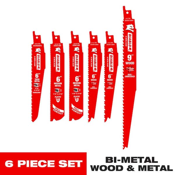 Bi-Metal Reciprocating Saw Blade Set (6-Piece)
