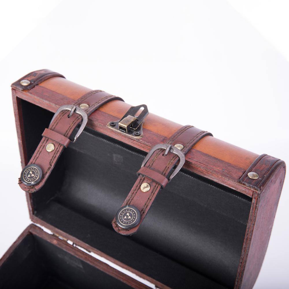 Vintage Brown Leather Storage Trunk Set with Brass Accents