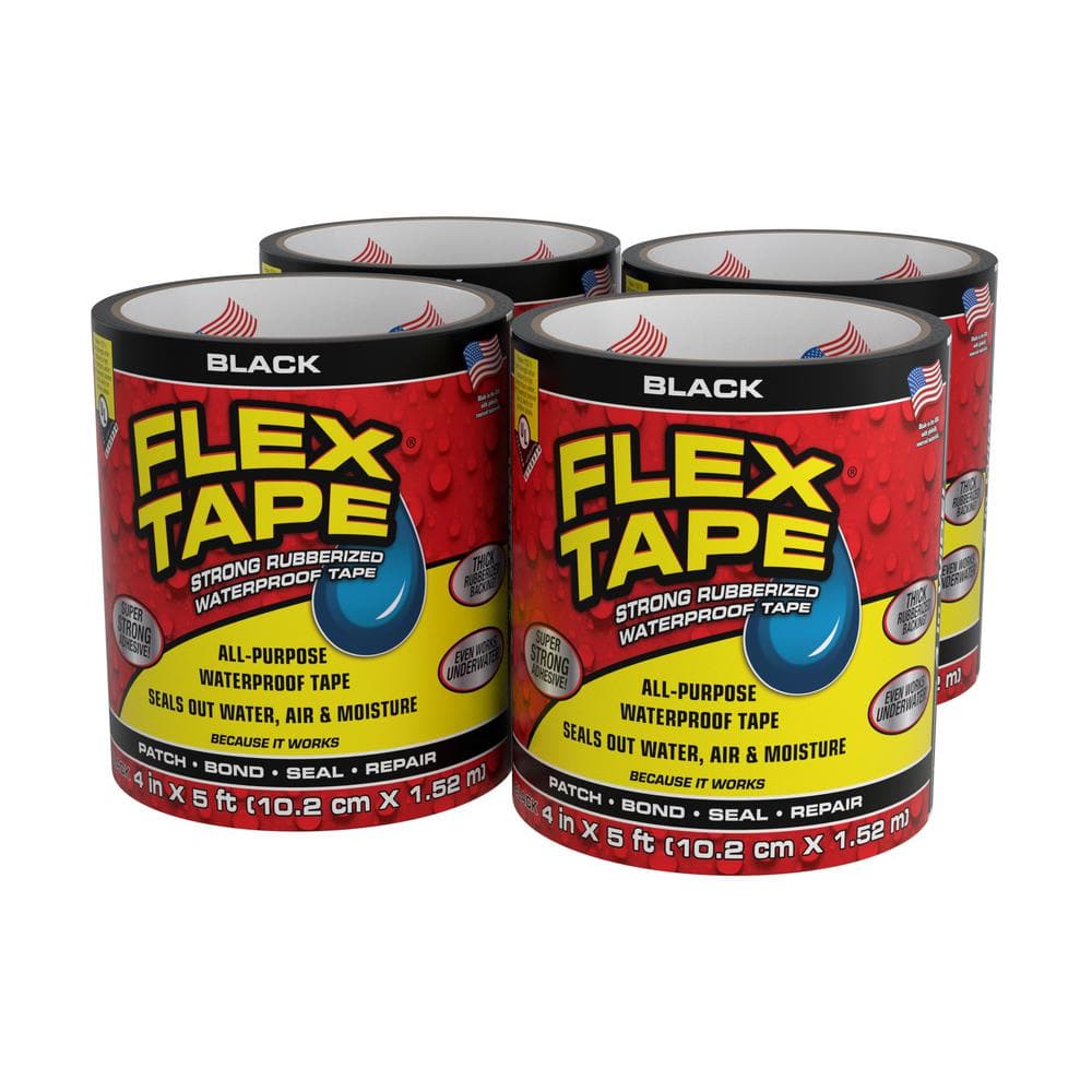 FLEX SEAL FAMILY OF PRODUCTS Flex Tape Black 4 in. x 5 ft. Strong Rubberized Waterproof Tape (4-Pack)