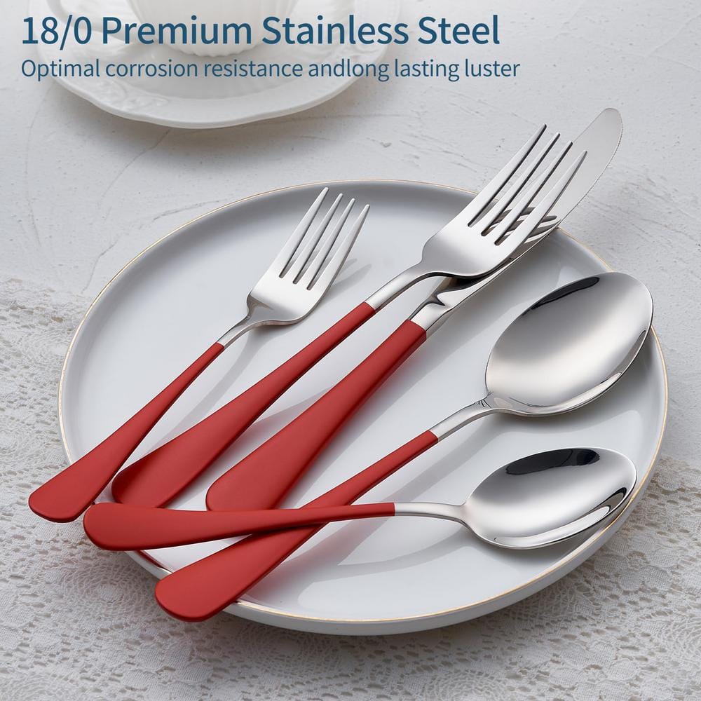MDEALY 20-Piece Red Silverware Set for 4, 18/0 Stainless Steel Flatware Cutlery Utensils Set, Include Dinner Knives,Dinner Forks,Dinner Spoons,Salad Forks,Teaspoons,Dishwasher Safe