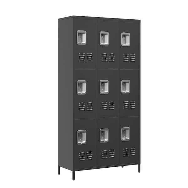 5-Tier 72 in. H Metal Heavy-Duty Storage Cabinet Locker in Black with 9-Door and Key