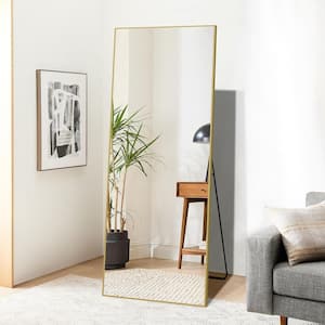 Gold 21 in. W x 64 in. H Rectangle Metal Floor Mirror, Full Length Mirror Free-Standing Hanging or Leaning