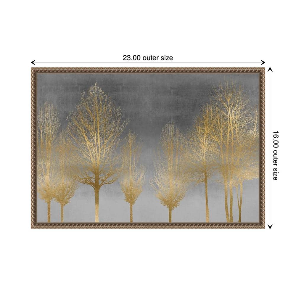 Gold Forest on Gray Abstract Canvas Wall Art with Bronze Frame