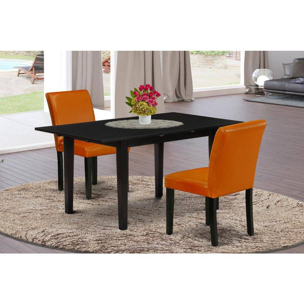 3-Piece Black Finish Rectangular Solid Wood Top With Butterfly Leaf Dining Table Set